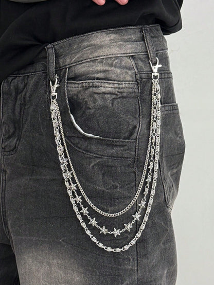 1pc Fashionable Punk Style Star Waist Chain, Multi-Layer Geometric Metal Chain Waist Belt, Suitable For Pants Decoration, Suitable For Daily Wear, Music Festivals, Parties, Holiday Gifts