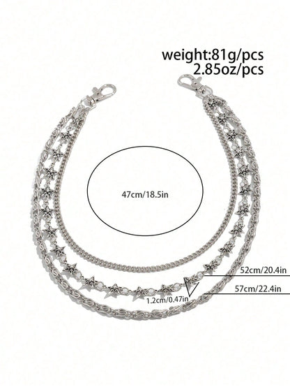 1pc Fashionable Punk Style Star Waist Chain, Multi-Layer Geometric Metal Chain Waist Belt, Suitable For Pants Decoration, Suitable For Daily Wear, Music Festivals, Parties, Holiday Gifts