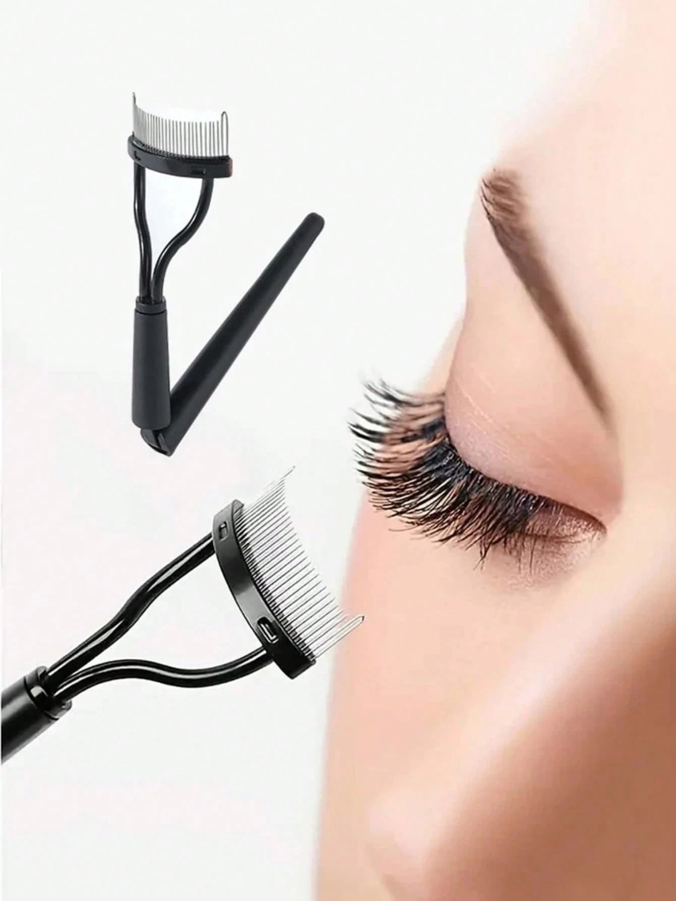 1pc Foldable Black Eyelash Comb, Stainless Steel Dense Tooth Eyelash Brush, Portable Eyelash Curling Assistant Tool, Eye Makeup Tool, False Eyelash Grooming Tool