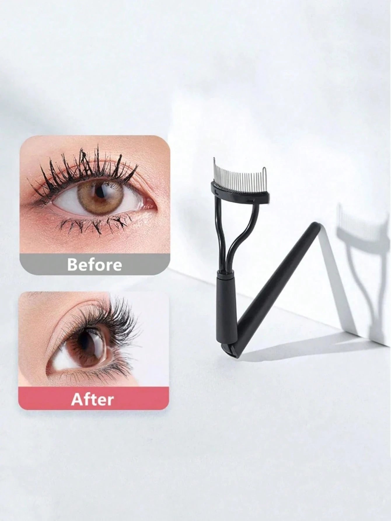 1pc Foldable Black Eyelash Comb, Stainless Steel Dense Tooth Eyelash Brush, Portable Eyelash Curling Assistant Tool, Eye Makeup Tool, False Eyelash Grooming Tool