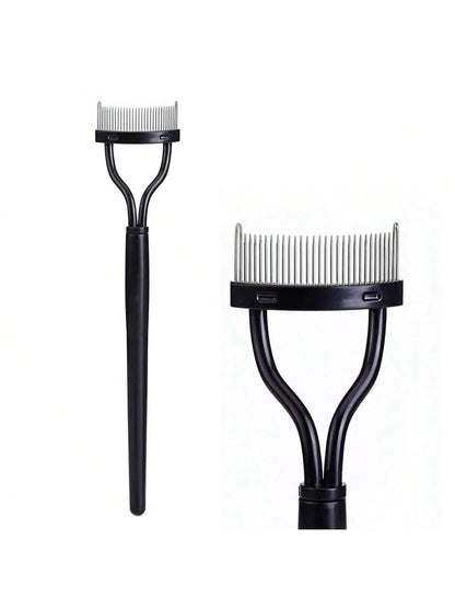 1pc Foldable Black Eyelash Comb, Stainless Steel Dense Tooth Eyelash Brush, Portable Eyelash Curling Assistant Tool, Eye Makeup Tool, False Eyelash Grooming Tool