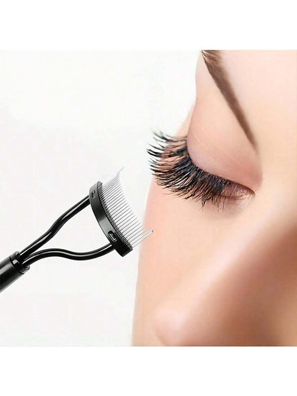 1pc Foldable Black Eyelash Comb, Stainless Steel Dense Tooth Eyelash Brush, Portable Eyelash Curling Assistant Tool, Eye Makeup Tool, False Eyelash Grooming Tool