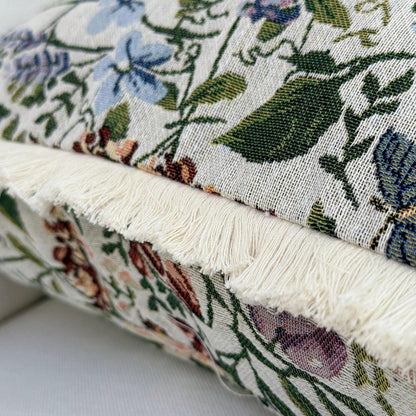 1pc French Vintage Floral Jacquard Soft Cushion Cover, Spring Summer Pastoral Tassel Sofa Cushion, INS Dorm Decor, Bed Headboard Decorative Pillow, Farmhouse Style Tassel Throw Pillow Cover, Bohemian