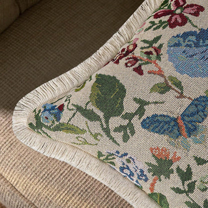 1pc French Vintage Floral Jacquard Soft Cushion Cover, Spring Summer Pastoral Tassel Sofa Cushion, INS Dorm Decor, Bed Headboard Decorative Pillow, Farmhouse Style Tassel Throw Pillow Cover, Bohemian