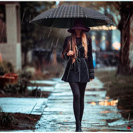 1pc Fresh Style Unisex Plaid Folding 8-Rib Black Coating Sun Umbrella, Dual-Use For Sun And Rain, UV Protection