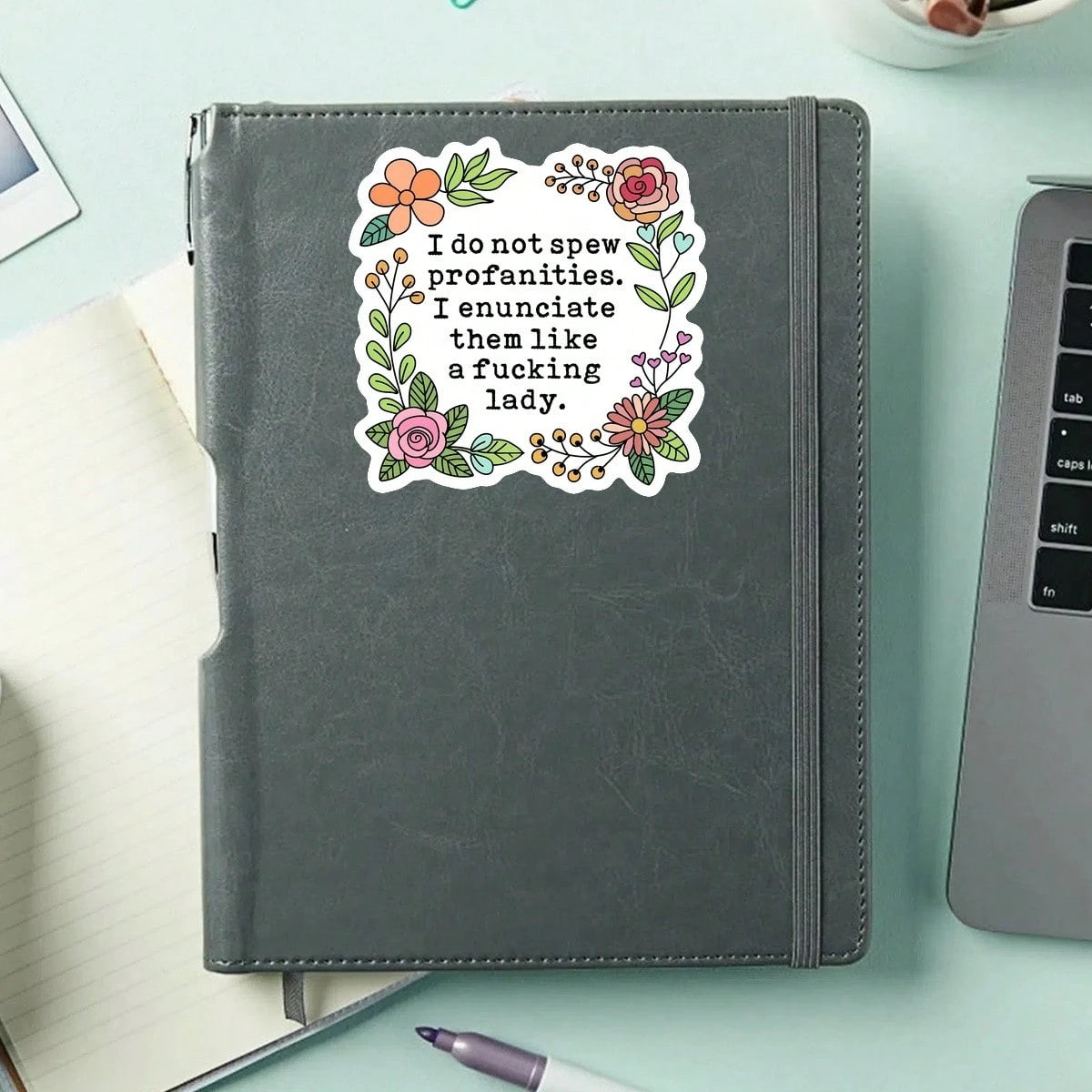 1PC Funny Profanity Sticker For Women, Sarcastic Quote Laptop Decal, Adult Humor Vinyl Sticker, Floral Swear Word Art, Women Empowerment Gift For Her, Like A Lady Decal For Water Bottle, Removable & W