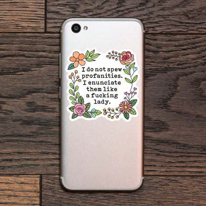 1PC Funny Profanity Sticker For Women, Sarcastic Quote Laptop Decal, Adult Humor Vinyl Sticker, Floral Swear Word Art, Women Empowerment Gift For Her, Like A Lady Decal For Water Bottle, Removable & W