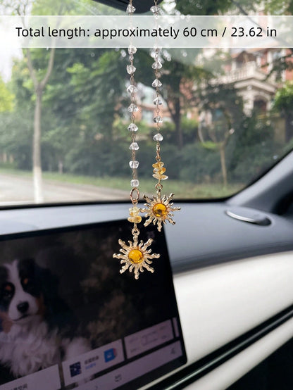 1PC Geometric Sun Asymmetrical Stone Car Rearview Mirror Hanging Ornament Fashion Amethyst Car Decor Pendant