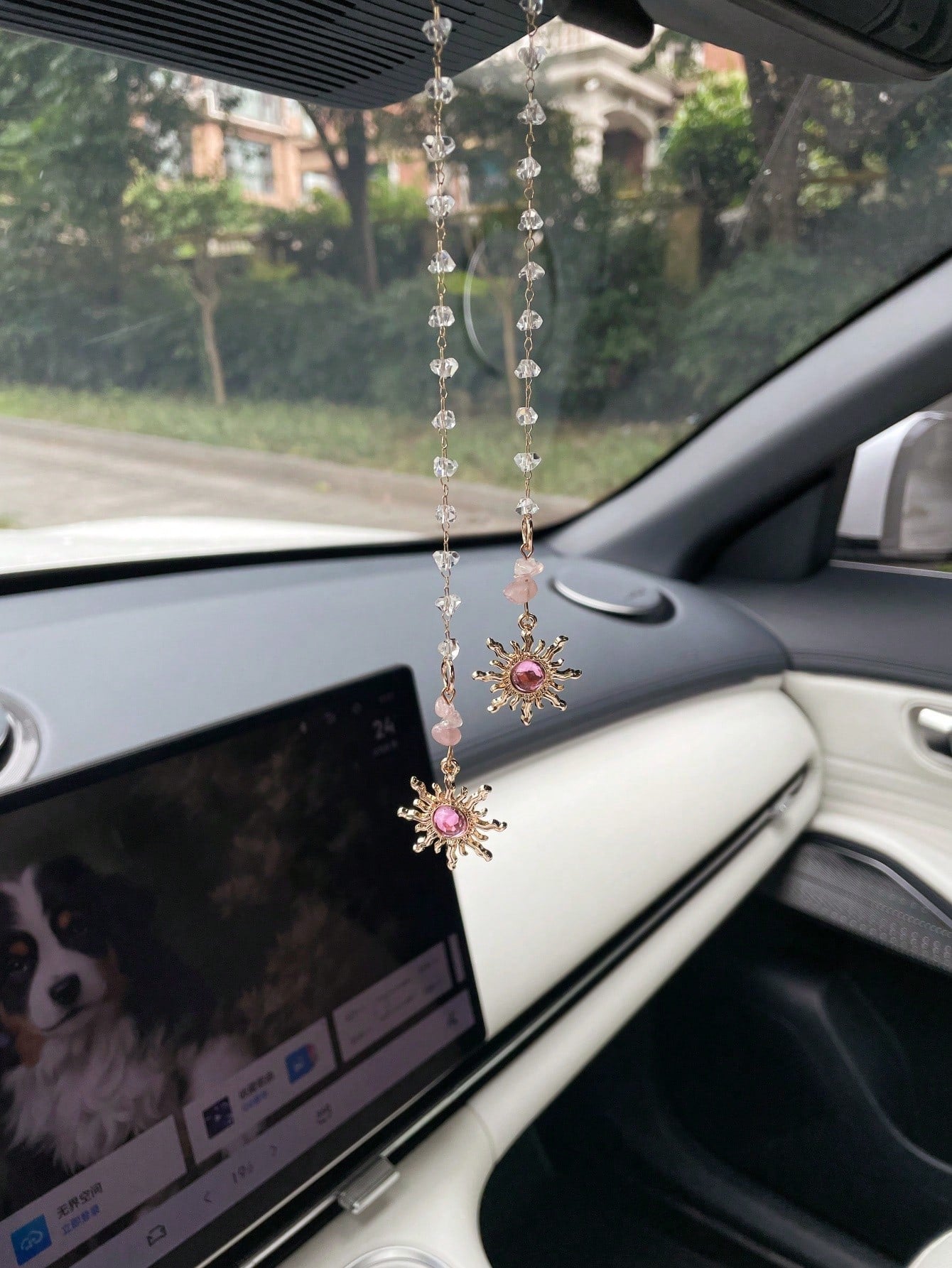 1PC Geometric Sun Asymmetrical Stone Car Rearview Mirror Hanging Ornament Fashion Amethyst Car Decor Pendant