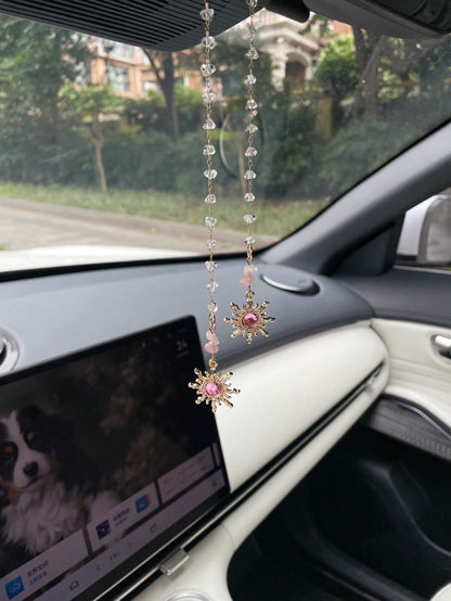 1PC Geometric Sun Asymmetrical Stone Car Rearview Mirror Hanging Ornament Fashion Amethyst Car Decor Pendant