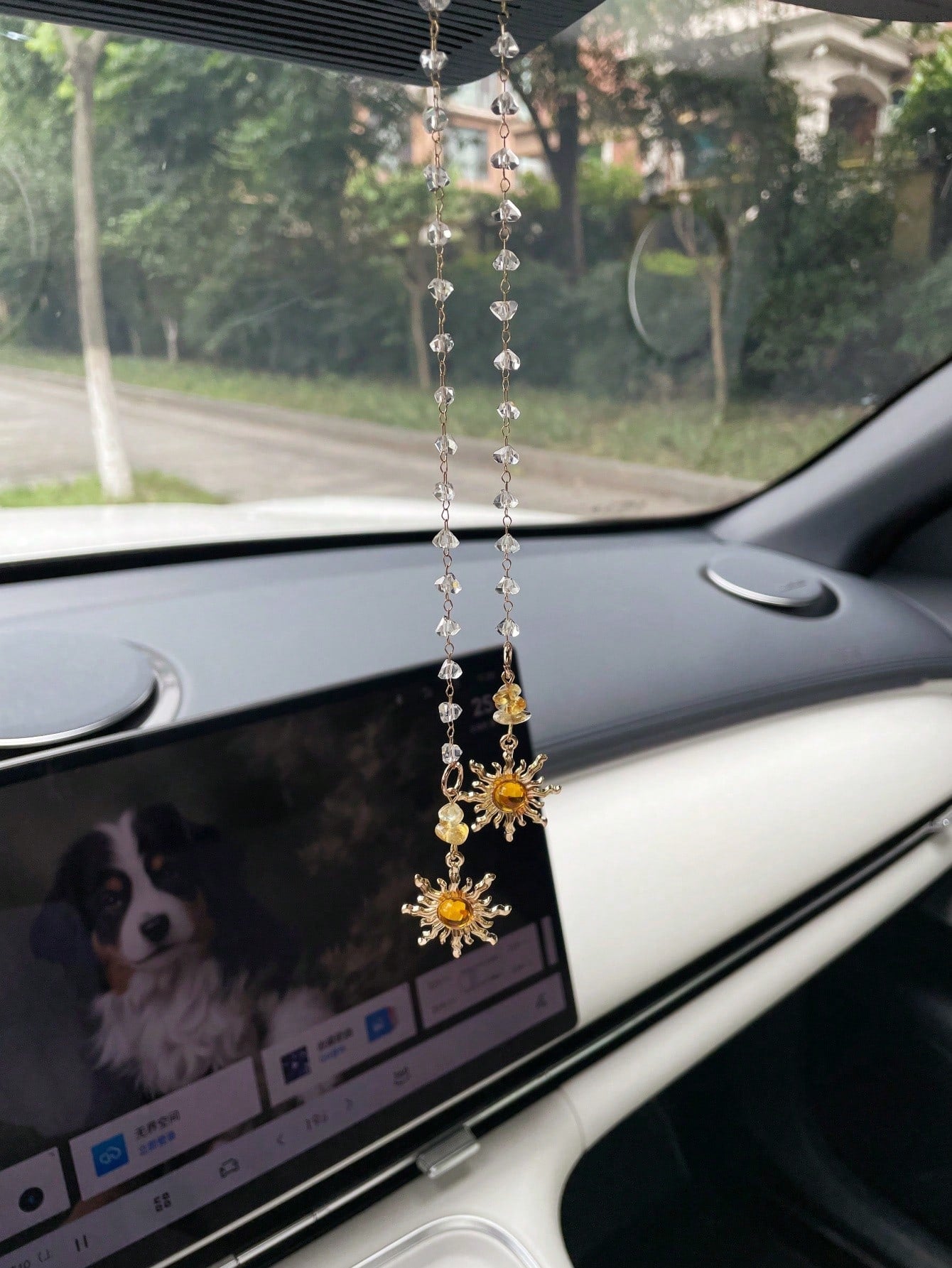 1PC Geometric Sun Asymmetrical Stone Car Rearview Mirror Hanging Ornament Fashion Amethyst Car Decor Pendant