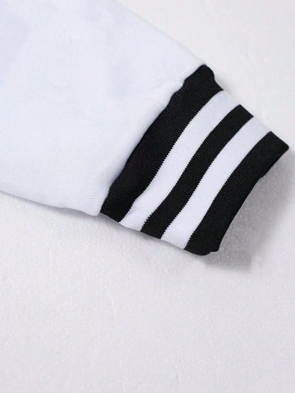1pc Girls' Casual Loose Colorblock Outdoor Sports Letter Print Ribbed Contrast Color Fleece Lined Thickened Open Front Jacket Baseball Shirt Spring Autumn Winter Back To School
