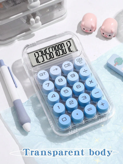 1pc Gradient Dopamine Calculation Circular Mechanical Calculator, 12-Digit Large Display Suitable For Finance, Accounting, Students, Office Use, Fashionable Girl Aesthetic Design, High-End Color, High
