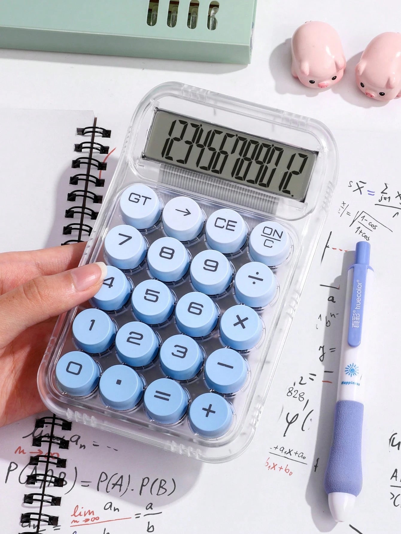 1pc Gradient Dopamine Calculation Circular Mechanical Calculator, 12-Digit Large Display Suitable For Finance, Accounting, Students, Office Use, Fashionable Girl Aesthetic Design, High-End Color, High