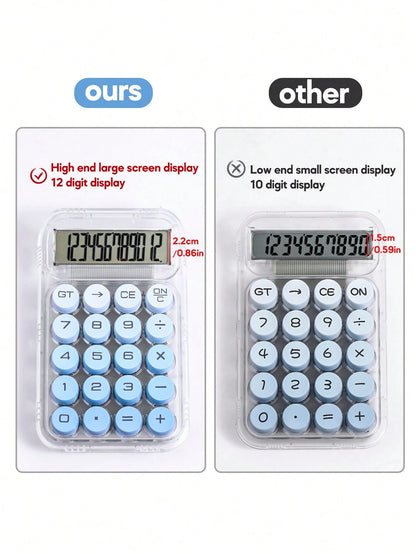 1pc Gradient Dopamine Calculation Circular Mechanical Calculator, 12-Digit Large Display Suitable For Finance, Accounting, Students, Office Use, Fashionable Girl Aesthetic Design, High-End Color, High