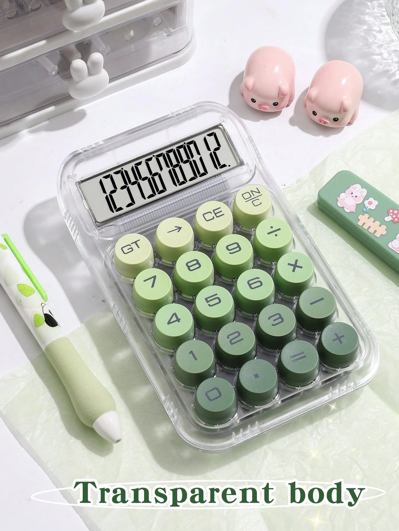 1pc Gradient Dopamine Calculation Circular Mechanical Calculator, 12-Digit Large Display Suitable For Finance, Accounting, Students, Office Use, Fashionable Girl Aesthetic Design, High-End Color, High