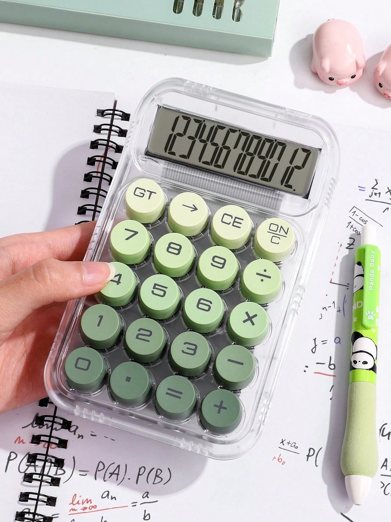 1pc Gradient Dopamine Calculation Circular Mechanical Calculator, 12-Digit Large Display Suitable For Finance, Accounting, Students, Office Use, Fashionable Girl Aesthetic Design, High-End Color, High