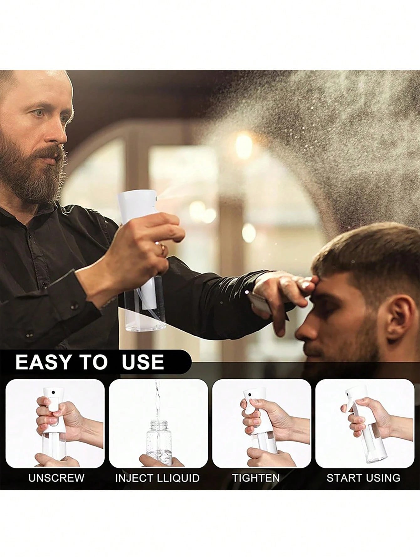 1pc Hair Spray Bottle 200/300ml High-Pressure Continuous White Automatic Air Pressure Superfine Spray Bottle, Hair Tools, Suitable For Bathrooms, Bedrooms, Kitchens, Dressers, Beauty Salons, Hair Salo
