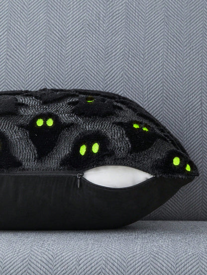1pc Halloween Black Ghost Throw Pillow Cover, Soft Plush Faux Fur Wool Sofa Cushion Case, Suitable For Chair, Sofa, Bedroom, Living Room Home Decor