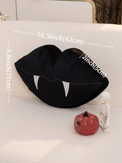 1pc Halloween Black Vampire Lips Shaped Pillow Case, Suitable For Indoor Decoration, Halloween Decoration, All-Season Pillow Cover, Without Insert