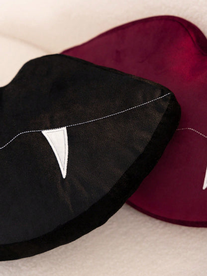 1pc Halloween Black Vampire Lips Shaped Pillow Case, Suitable For Indoor Decoration, Halloween Decoration, All-Season Pillow Cover, Without Insert