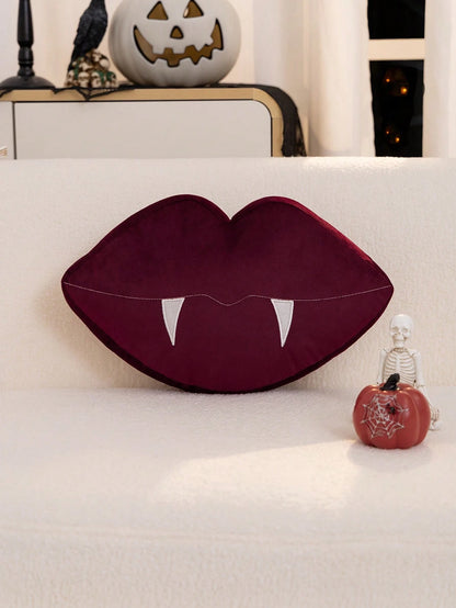 1pc Halloween Black Vampire Lips Shaped Pillow Case, Suitable For Indoor Decoration, Halloween Decoration, All-Season Pillow Cover, Without Insert