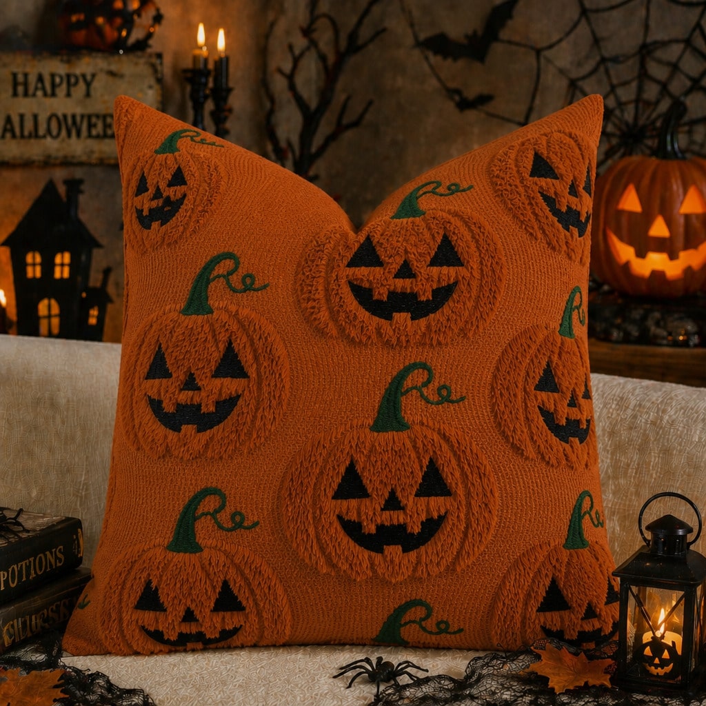 1PC Halloween Pumpkin Pattern Decorative Pillow Case, Soft Plush Sofa Cushion Cover, Suitable For Home Use