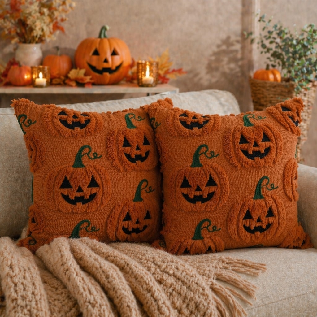 1PC Halloween Pumpkin Pattern Decorative Pillow Case, Soft Plush Sofa Cushion Cover, Suitable For Home Use
