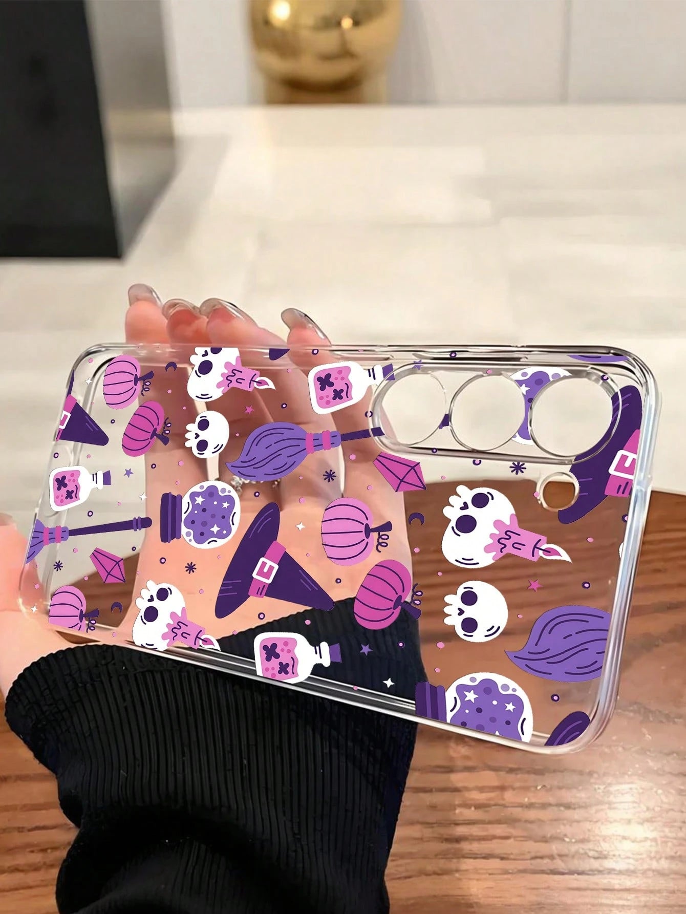 1pc Halloween Skeleton Pumpkin Witch Hat Transparent Soft Phone Case Protective Cover Compatible With Huawei Honor, Galaxy A04e/12/A13/A14/A34/A50/A52/A53/A54/S21/S22/S23/S24/S25/S25Ultra/S25FE/S26/S2