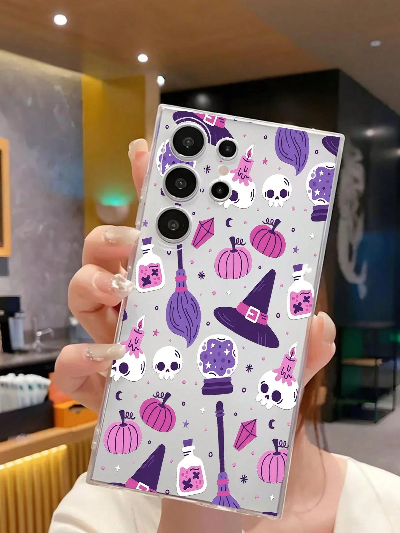 1pc Halloween Skeleton Pumpkin Witch Hat Transparent Soft Phone Case Protective Cover Compatible With Huawei Honor, Galaxy A04e/12/A13/A14/A34/A50/A52/A53/A54/S21/S22/S23/S24/S25/S25Ultra/S25FE/S26/S2