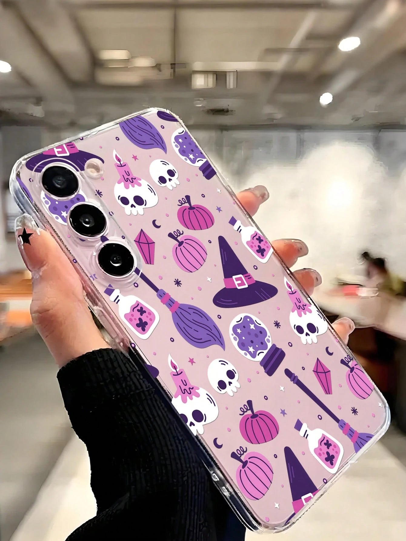 1pc Halloween Skeleton Pumpkin Witch Hat Transparent Soft Phone Case Protective Cover Compatible With Huawei Honor, Galaxy A04e/12/A13/A14/A34/A50/A52/A53/A54/S21/S22/S23/S24/S25/S25Ultra/S25FE/S26/S2
