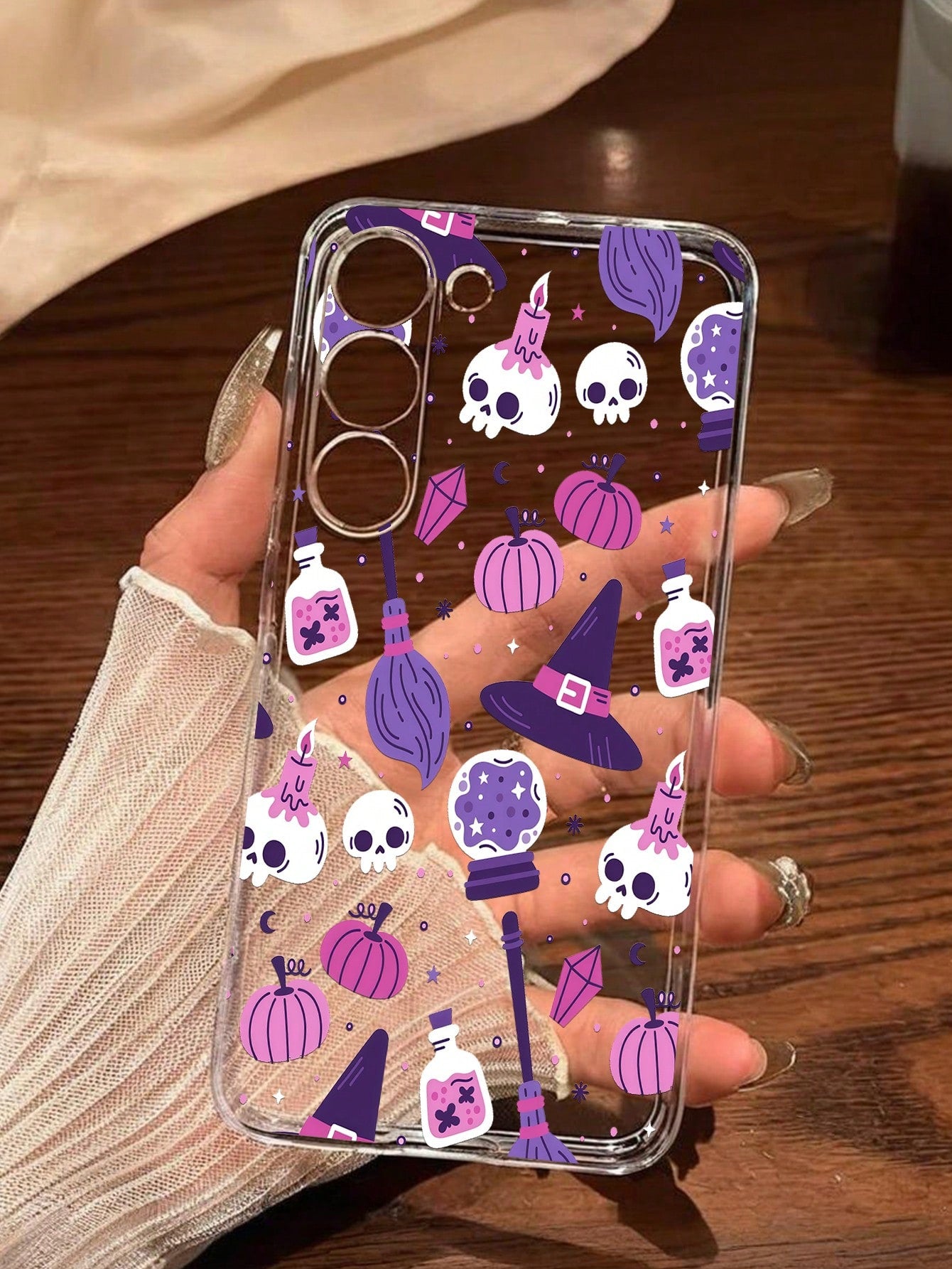 1pc Halloween Skeleton Pumpkin Witch Hat Transparent Soft Phone Case Protective Cover Compatible With Huawei Honor, Galaxy A04e/12/A13/A14/A34/A50/A52/A53/A54/S21/S22/S23/S24/S25/S25Ultra/S25FE/S26/S2