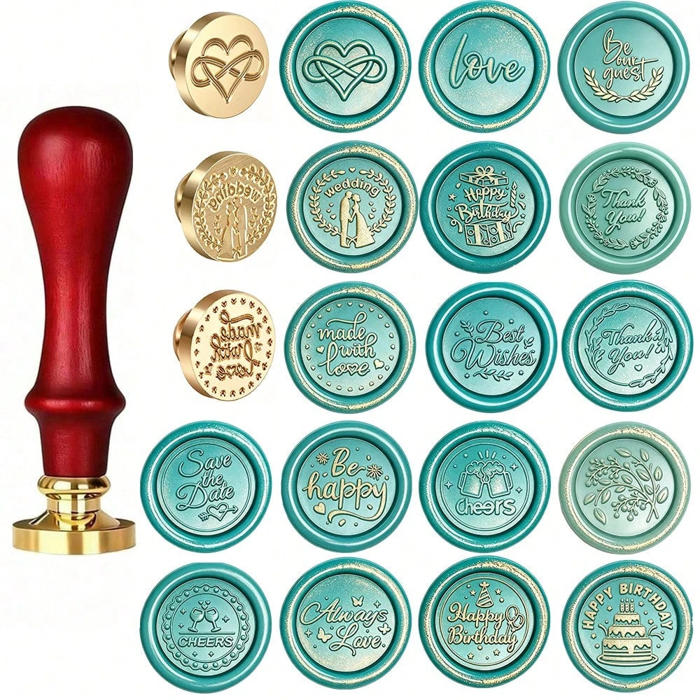 1pc Handle-Free English Blessing "Blessing/Happiness/Thank You/Happy Birthday/Love" Pattern Wax Seal Stamp- Wedding Invitation Wax Seal- Gift Packaging Wax Seal