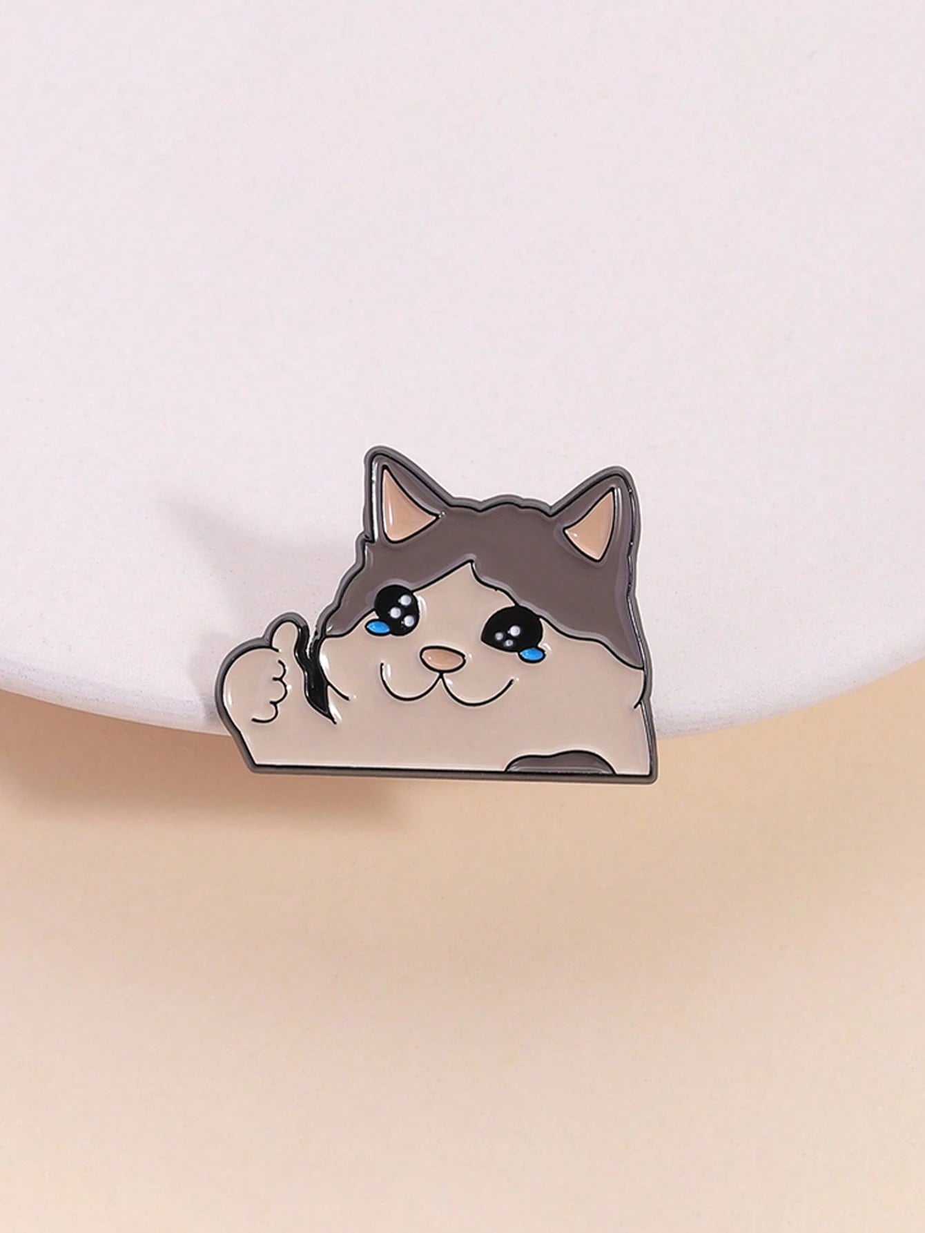 1PC Happy Crying Thumbs-Up Cat Enamel Pin, Cute Animal Badges