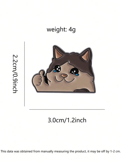 1PC Happy Crying Thumbs-Up Cat Enamel Pin, Cute Animal Badges