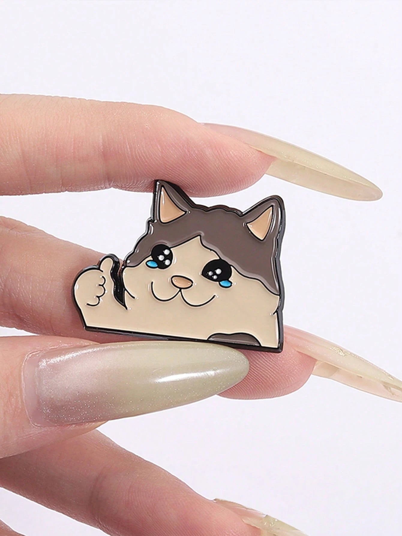 1PC Happy Crying Thumbs-Up Cat Enamel Pin, Cute Animal Badges