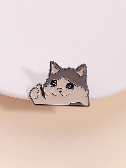 1PC Happy Crying Thumbs-Up Cat Enamel Pin, Cute Animal Badges