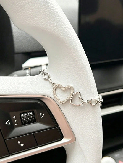 1pc Heart Decor Hanging Chain Car Steering Wheel Decor, Automotive Interior Accessory Chain Pendant, Women's Decor Accessory