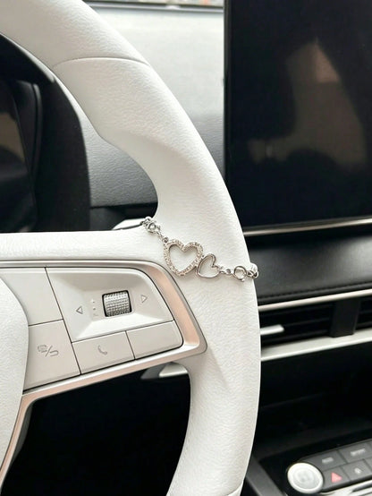 1pc Heart Decor Hanging Chain Car Steering Wheel Decor, Automotive Interior Accessory Chain Pendant, Women's Decor Accessory