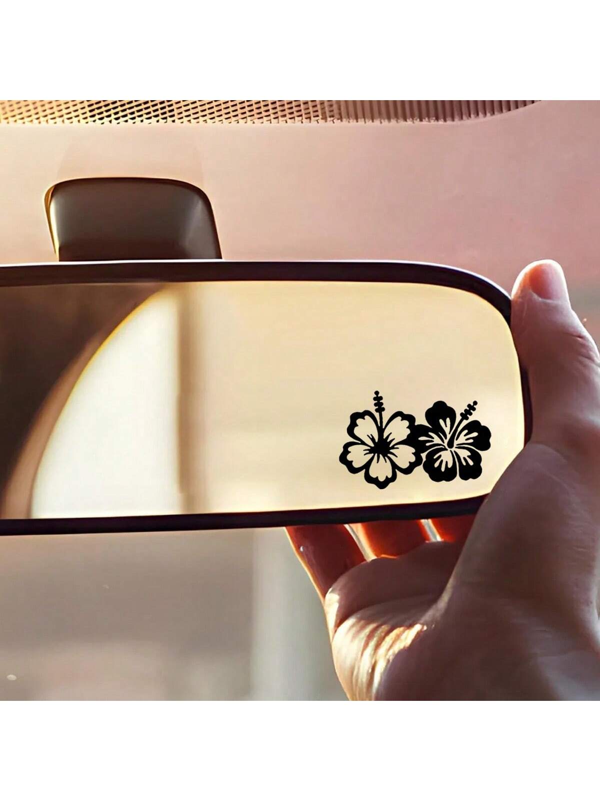 1pc-Hibiscus Flower Car Rearview Mirror Stickers, Car Rearview Mirror Decals, Small Decals, Vinyl Car Stickers, Multiple Colors, Car Decoration Accessories