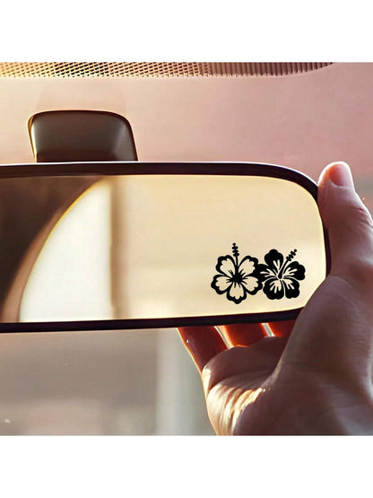 1pc-Hibiscus Flower Car Rearview Mirror Stickers, Car Rearview Mirror Decals, Small Decals, Vinyl Car Stickers, Multiple Colors, Car Decoration Accessories