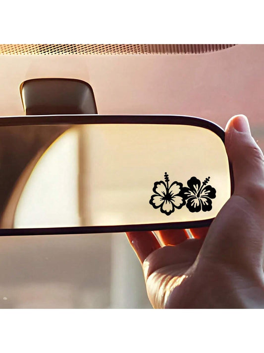 1pc-Hibiscus Flower Car Rearview Mirror Stickers, Car Rearview Mirror Decals, Small Decals, Vinyl Car Stickers, Multiple Colors, Car Decoration Accessories