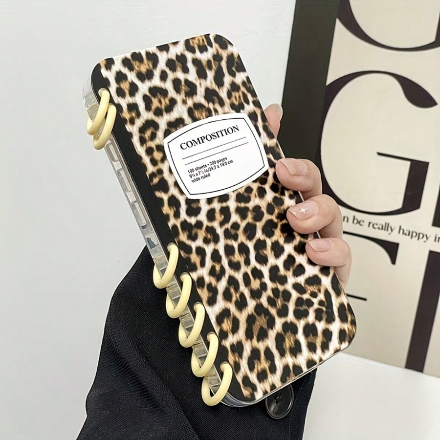 1pc High Quality New Fashion Leopard Print, Stylish Flip Cover Notebook Style Protective Case, Simple Shockproof Anti-Slip Phone Case Suitable For 16/16Plus/16Pro/16ProMax/15/15Plus/15ProMax/14/14Plus