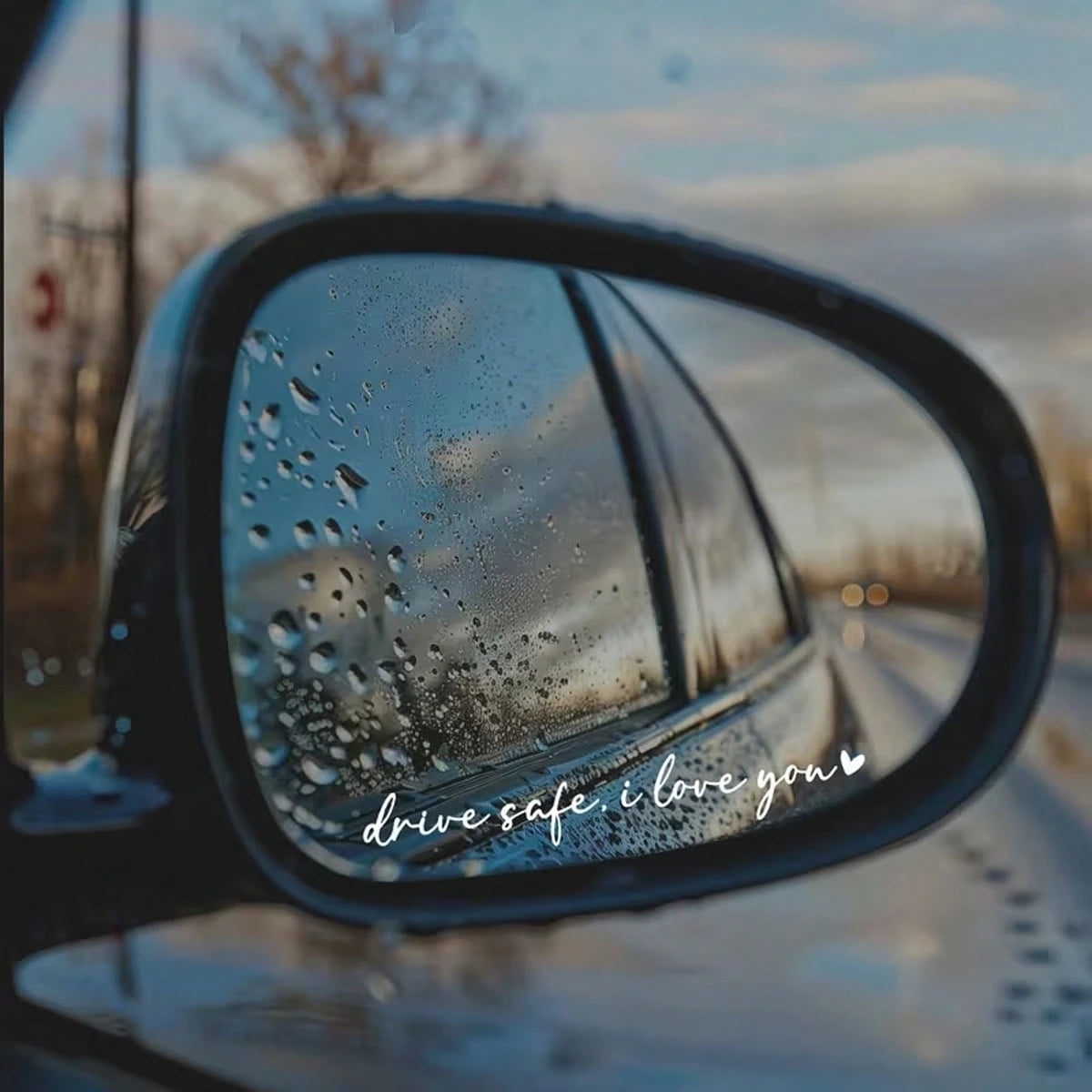 1pc "I Love You When Driving" Rearview Mirror Sticker- Durable Plastic Material, Waterproof Paint Car Mirror Sticker, Safety Reminder & Decorative Car Accessory, Suitable For Cars, Water Bottles, Com