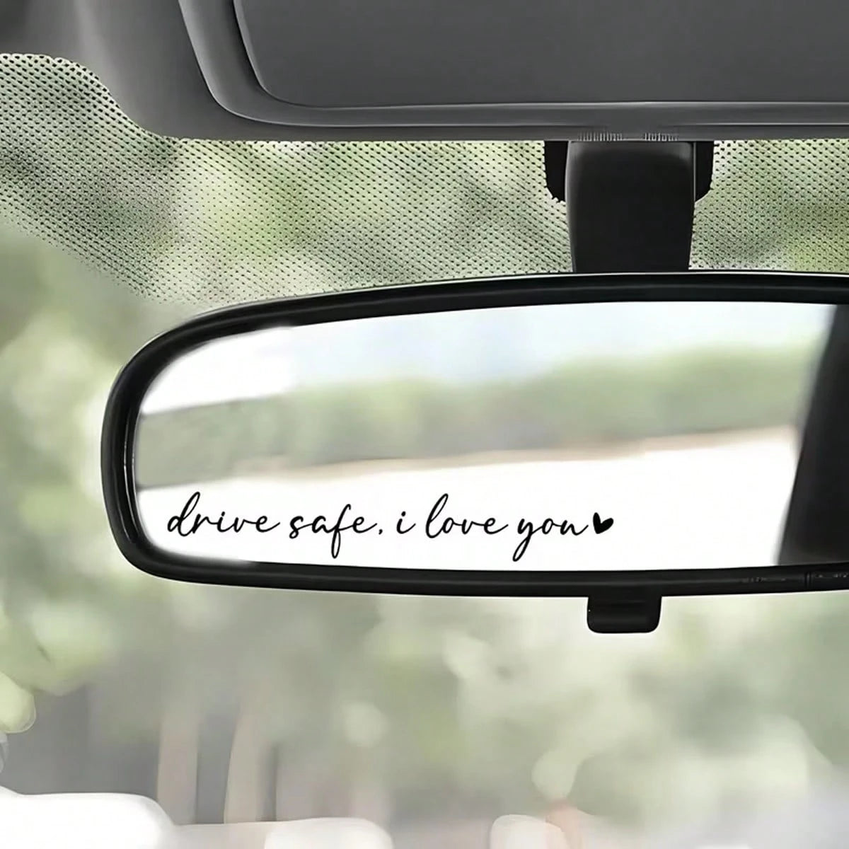 1pc "I Love You When Driving" Rearview Mirror Sticker- Durable Plastic Material, Waterproof Paint Car Mirror Sticker, Safety Reminder & Decorative Car Accessory, Suitable For Cars, Water Bottles, Com