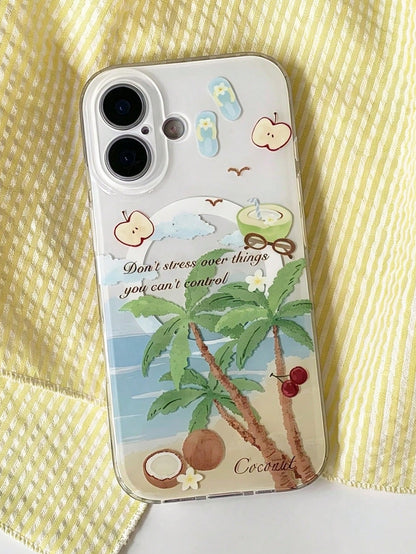 1PC Ins Coconut Tree Apple IMD Full Coverage Anti-Drop TPU Phone Case Compatible With Apple 11 Pro Max/12 Pro Max/13 Pro Max/14 Pro Max/15 Pro Max/16 Pro Max/17 Pro Max