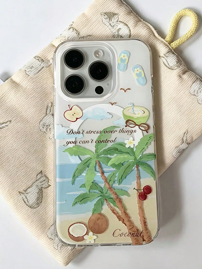 1PC Ins Coconut Tree Apple IMD Full Coverage Anti-Drop TPU Phone Case Compatible With Apple 11 Pro Max/12 Pro Max/13 Pro Max/14 Pro Max/15 Pro Max/16 Pro Max/17 Pro Max
