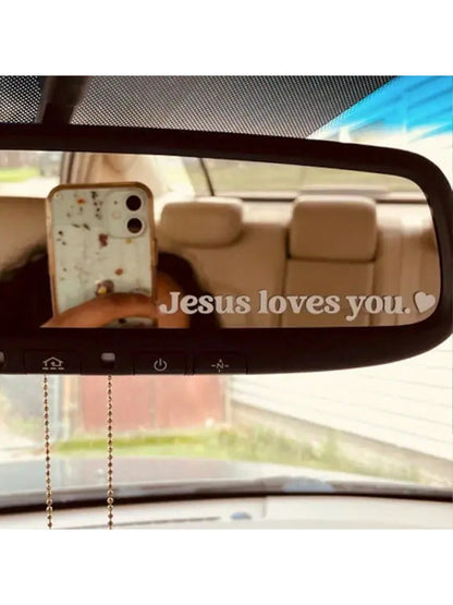 1pc "Jesus Loves You" Car Sticker, Driving Decal, Rearview Mirror Sticker
