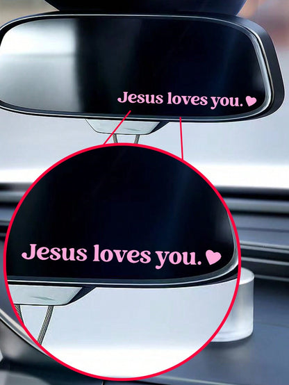 1pc "Jesus Loves You" Car Sticker, Driving Decal, Rearview Mirror Sticker