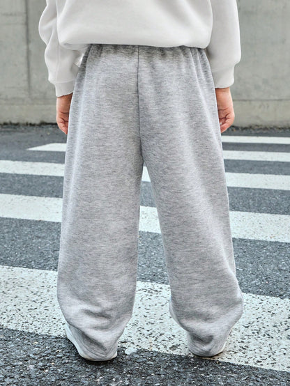 1pc Kids Young Boy Casual Sports Cute Daily Comfortable Street Style Versatile Print Straight Leg Knit Pants, Suitable For Spring, Summer, Autumn, Winter, Back To School, Fall